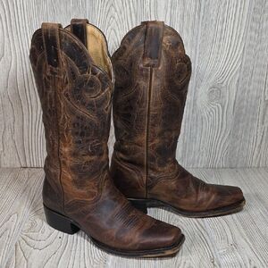 J.B. Dillon Brown Distressed Leather Womens Snip Toe Cowboy Boots Womens Size 8B